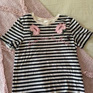 Striped Floral Embroidered Women's Top, size S